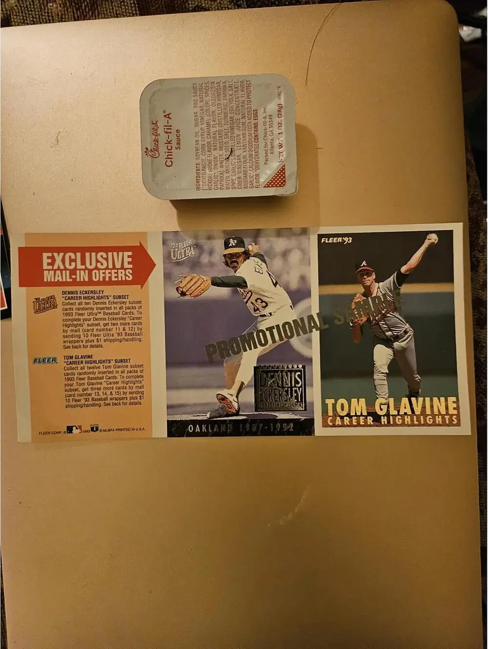 1993 Fleer Ultra Baseball Promo Card sheet featuring Eckersley & Glavine  HOF